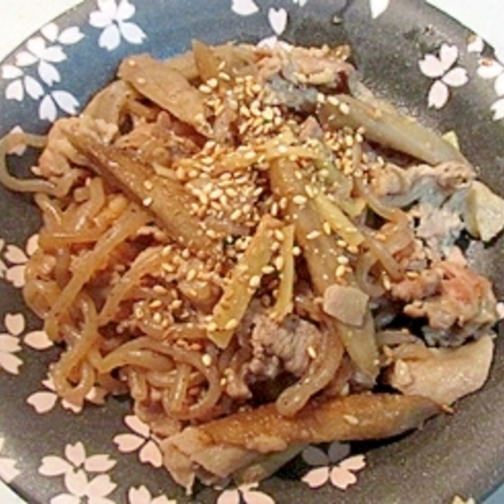 生姜たっぷり!牛蒡と豚肉炒め